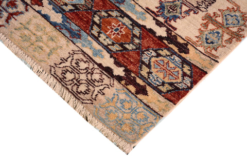 handmade Geometric Kurjean Tan Rust Hand Knotted RECTANGLE 100% WOOL area rug 4x6