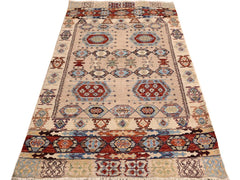 handmade Geometric Khorgeen Tan Rust Hand Knotted RECTANGLE 100% WOOL area rug 4x6