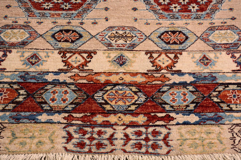 handmade Geometric Kurjean Tan Rust Hand Knotted RECTANGLE 100% WOOL area rug 4x6