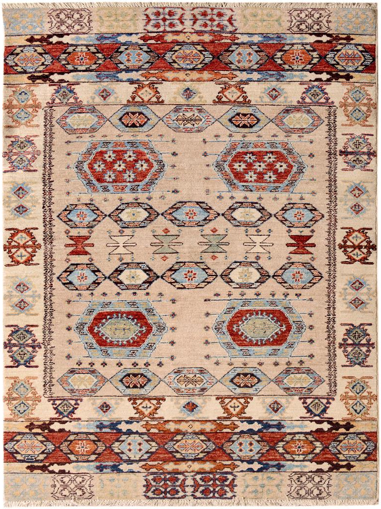handmade Geometric Khorgeen Tan Rust Hand Knotted RECTANGLE 100% WOOL area rug 4x6