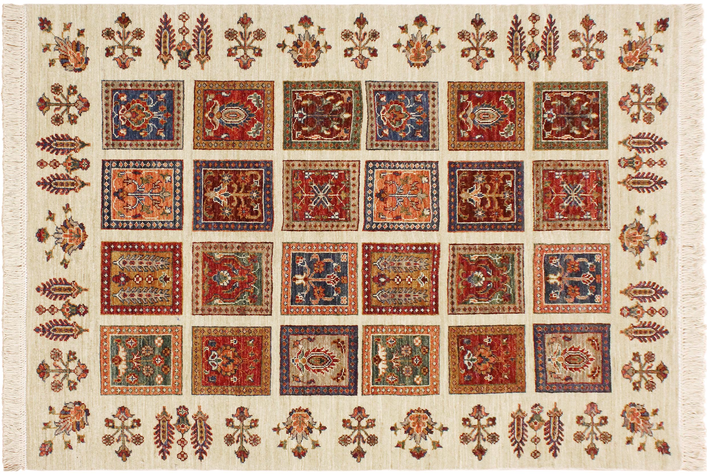 handmade Geometric Kurjean Beige Rust Hand Knotted RECTANGLE 100% WOOL area rug 4x6