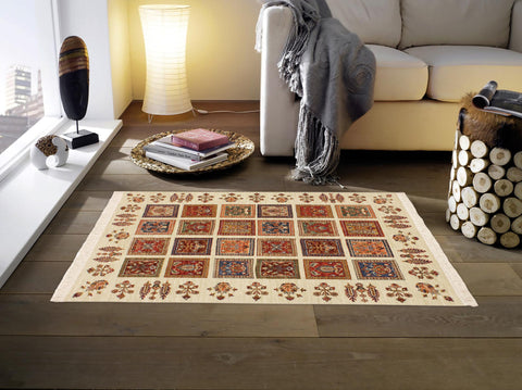 handmade Geometric Kurjean Beige Rust Hand Knotted RECTANGLE 100% WOOL area rug 4x6