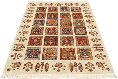 handmade Geometric Kurjean Beige Rust Hand Knotted RECTANGLE 100% WOOL area rug 4x6