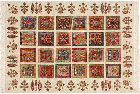 handmade Geometric Kurjean Beige Rust Hand Knotted RECTANGLE 100% WOOL area rug 4x6