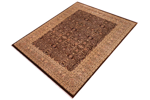handmade Transitional Tabriz Brown Tan Hand Knotted RECTANGLE 100% WOOL area rug 8' x 10'