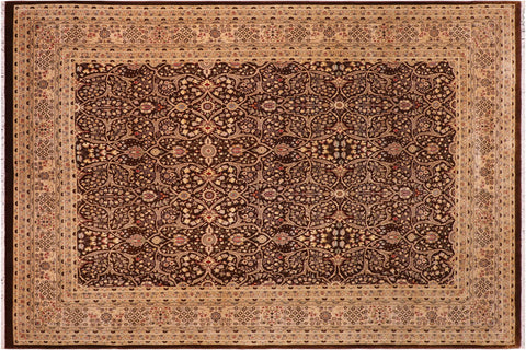 handmade Transitional Tabriz Brown Tan Hand Knotted RECTANGLE 100% WOOL area rug 8' x 10'
