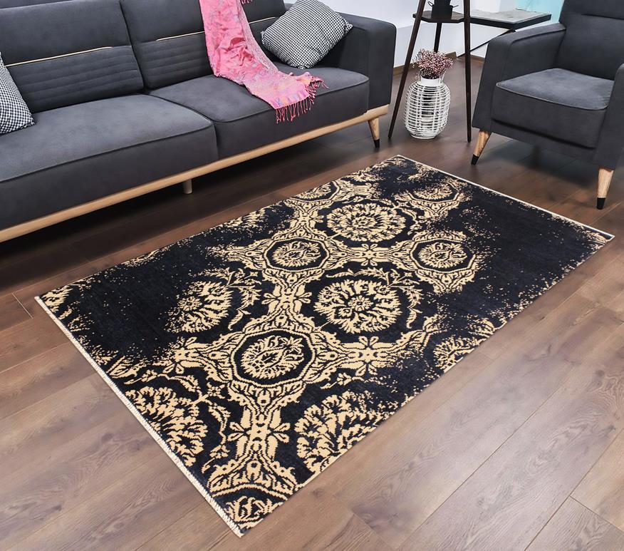 handmade Modern Abstract Blue Ivory Hand Knotted RECTANGLE WOOL&VISCOU area rug 4X6