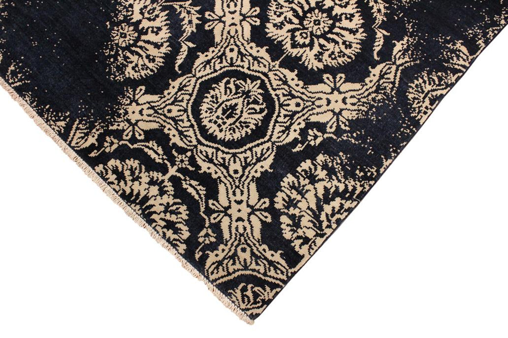 handmade Modern Abstract Blue Ivory Hand Knotted RECTANGLE WOOL&VISCOU area rug 4X6