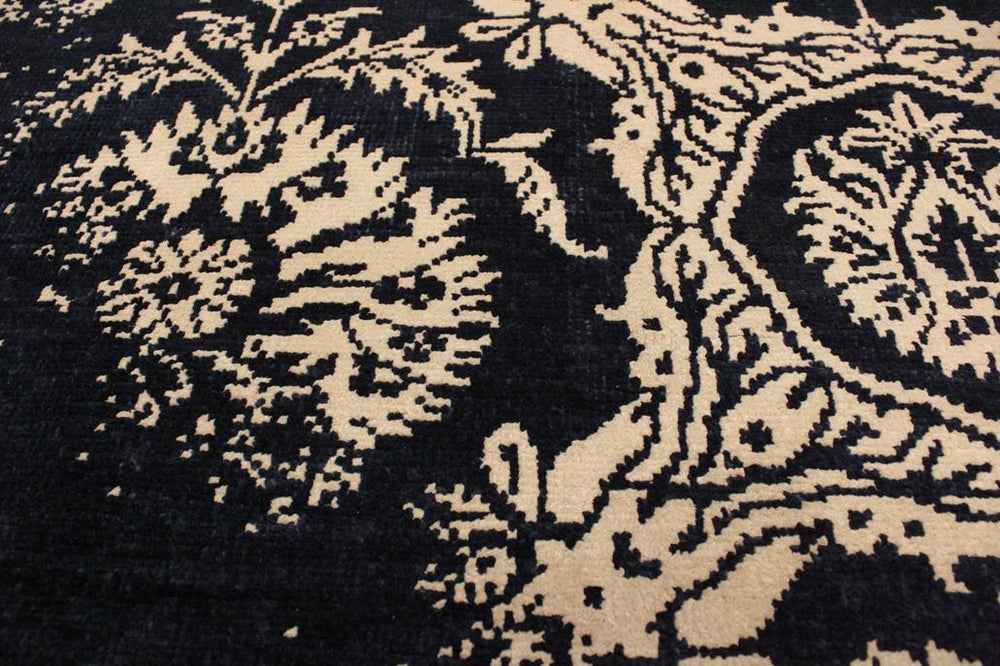 handmade Modern Abstract Blue Ivory Hand Knotted RECTANGLE WOOL&VISCOU area rug 4X6