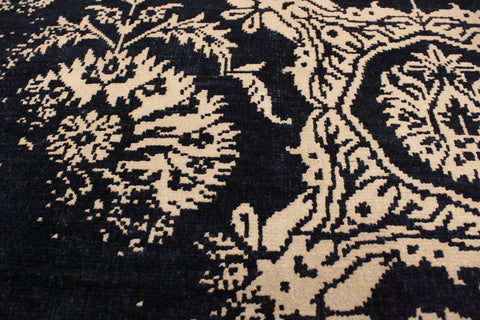 handmade Modern Abstract Blue Ivory Hand Knotted RECTANGLE WOOL&VISCOU area rug 4' x 6'