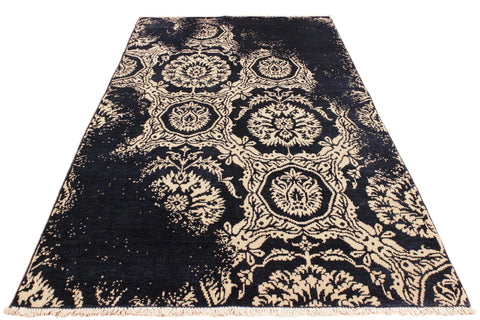 handmade Modern Abstract Blue Ivory Hand Knotted RECTANGLE WOOL&VISCOU area rug 4' x 6'