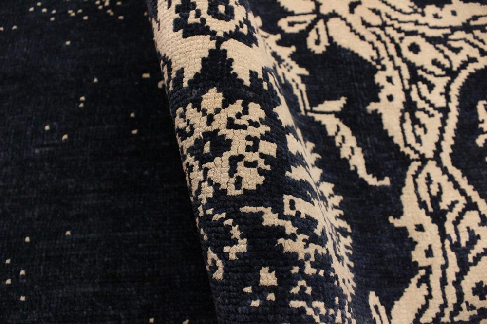 handmade Modern Abstract Blue Ivory Hand Knotted RECTANGLE WOOL&VISCOU area rug 4X6