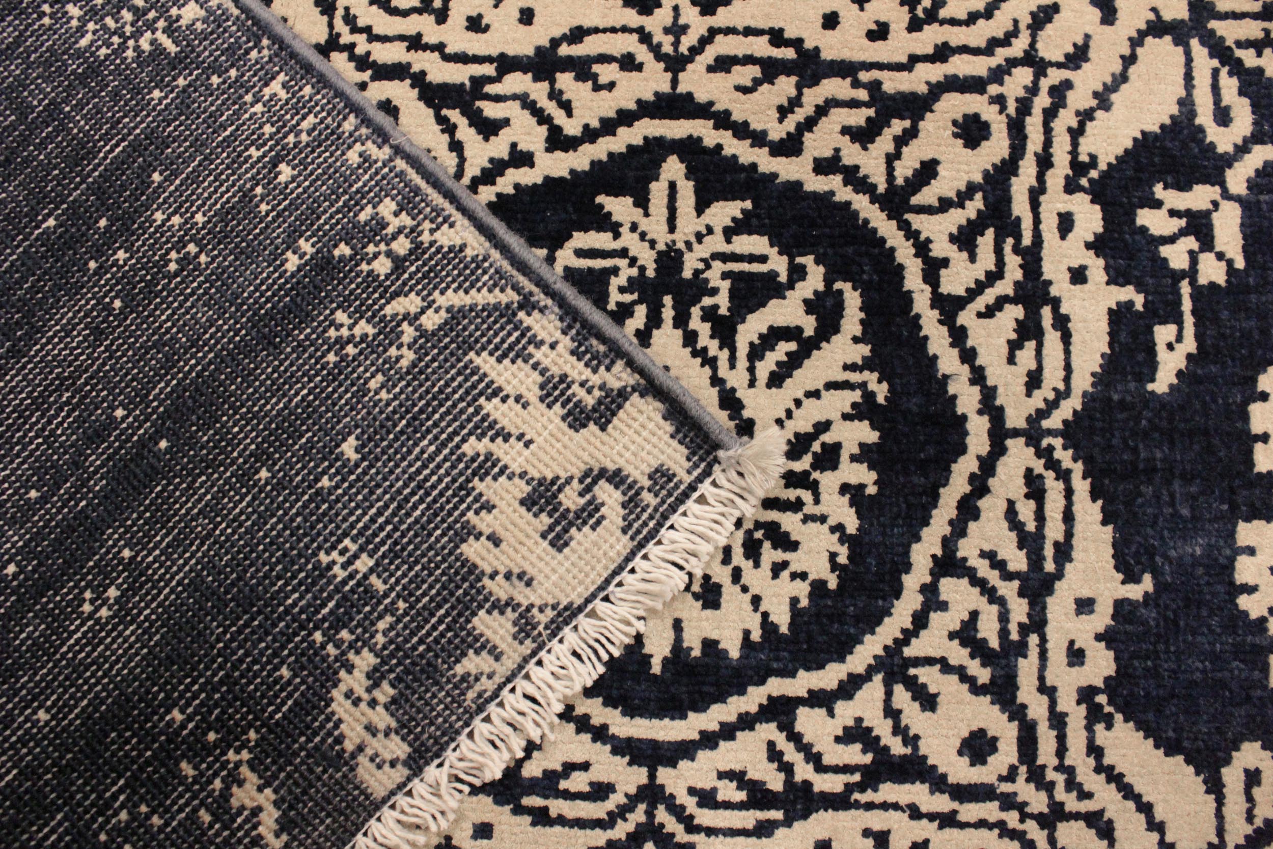 handmade Modern Abstract Blue Ivory Hand Knotted RECTANGLE WOOL&VISCOU area rug 4' x 6'
