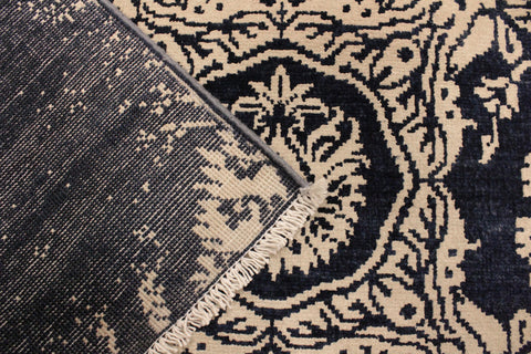 handmade Modern Abstract Blue Ivory Hand Knotted RECTANGLE WOOL&VISCOU area rug 4' x 6'