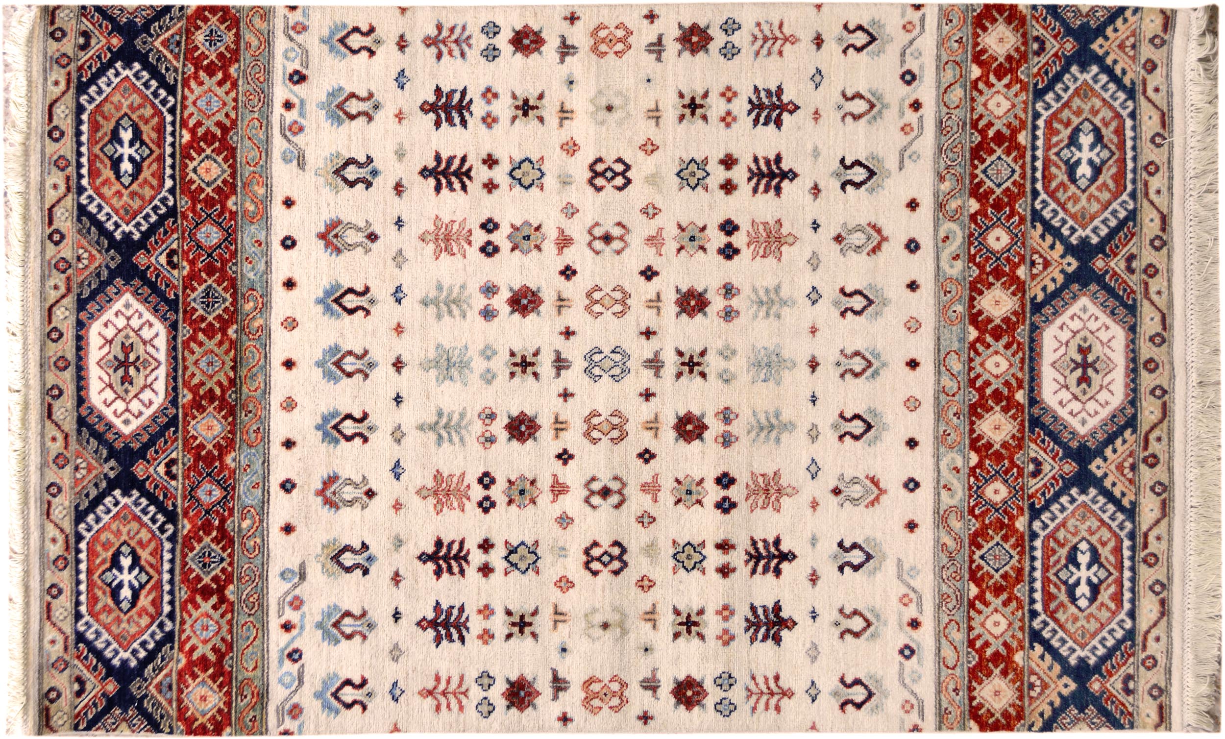 handmade Geometric Kurjean Beige Red Hand Knotted RECTANGLE 100% WOOL area rug 4x6
