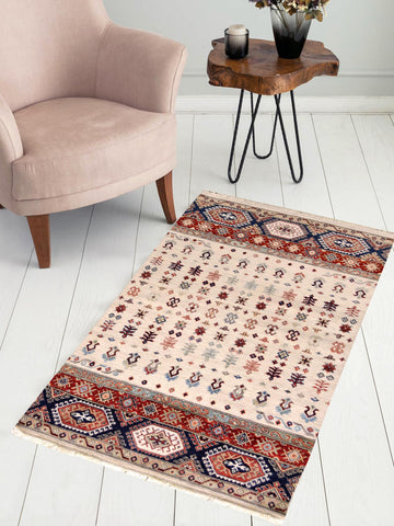 handmade Geometric Kurjean Beige Red Hand Knotted RECTANGLE 100% WOOL area rug 4x6