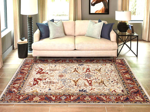 handmade Traditional Kafkaz Ivory Rust Hand Knotted RECTANGLE 100% WOOL area rug 12x15