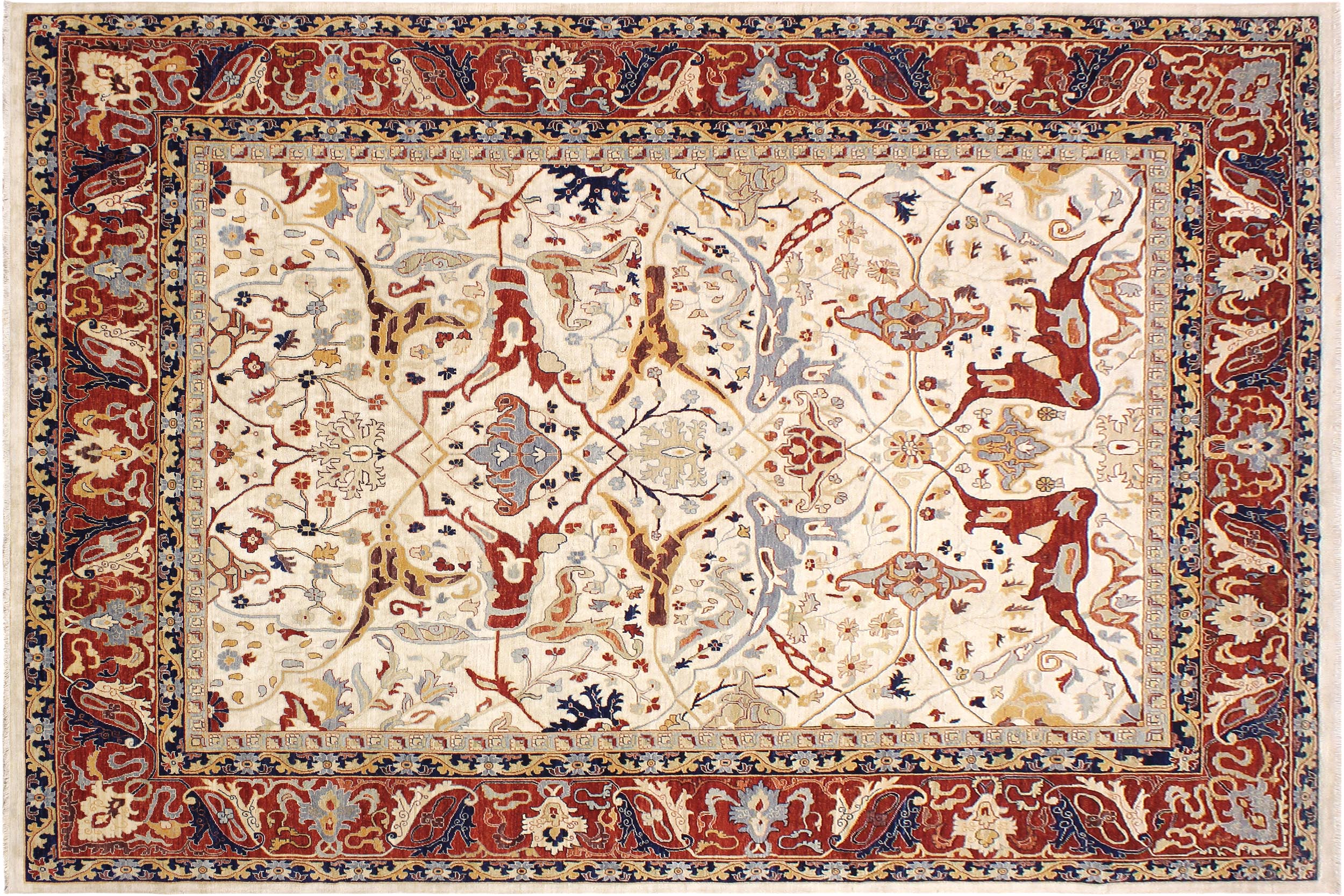 handmade Traditional Kafkaz Ivory Rust Hand Knotted RECTANGLE 100% WOOL area rug 12x15