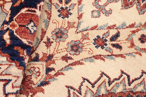 handmade Modern Kafkaz Beige Blue Hand Knotted RECTANGLE 100% WOOL area rug 8' x 10'
