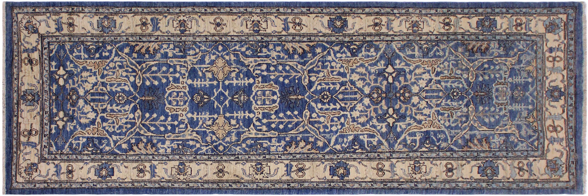 handmade Traditional Kafkaz Lt. Blue Ivory Hand Knotted RUNNER 100% WOOL area rug 3' x 9'