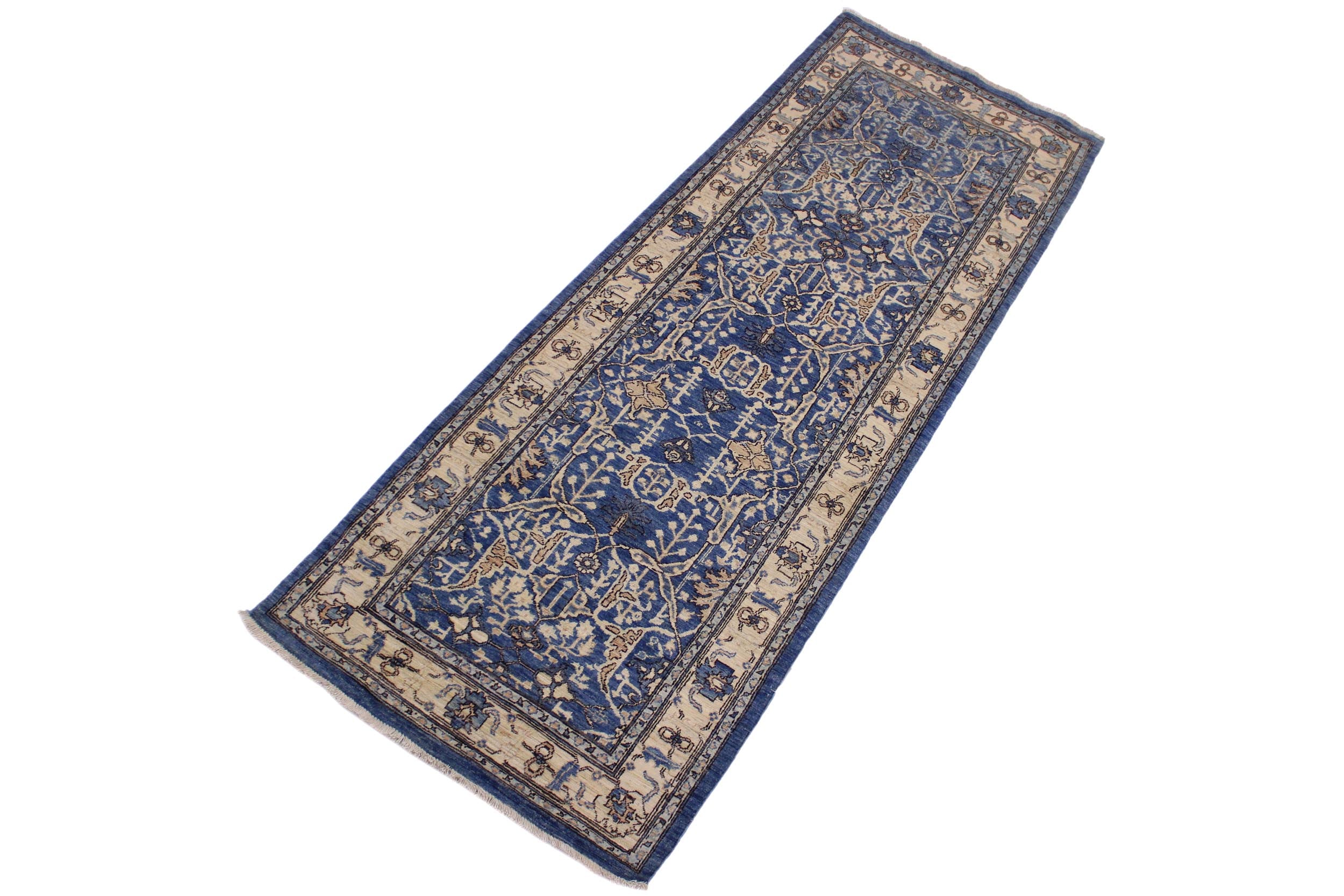 handmade Traditional Kafkaz Lt. Blue Ivory Hand Knotted RUNNER 100% WOOL area rug 3' x 9'