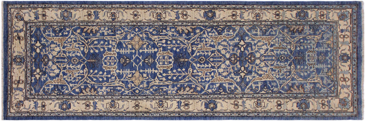 handmade Traditional Kafkaz Lt. Blue Ivory Hand Knotted RUNNER 100% WOOL area rug 3' x 9'