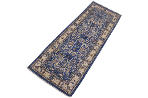 handmade Traditional Kafkaz Lt. Blue Ivory Hand Knotted RUNNER 100% WOOL area rug 3' x 9'