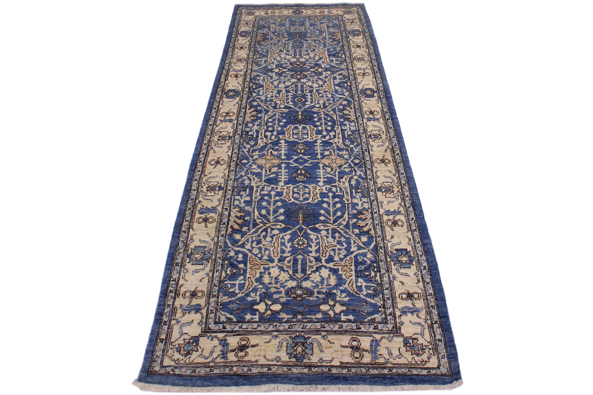 handmade Traditional Kafkaz Lt. Blue Ivory Hand Knotted RUNNER 100% WOOL area rug 3' x 9'