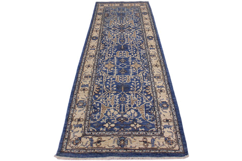 handmade Traditional Kafkaz Lt. Blue Ivory Hand Knotted RUNNER 100% WOOL area rug 3' x 9'