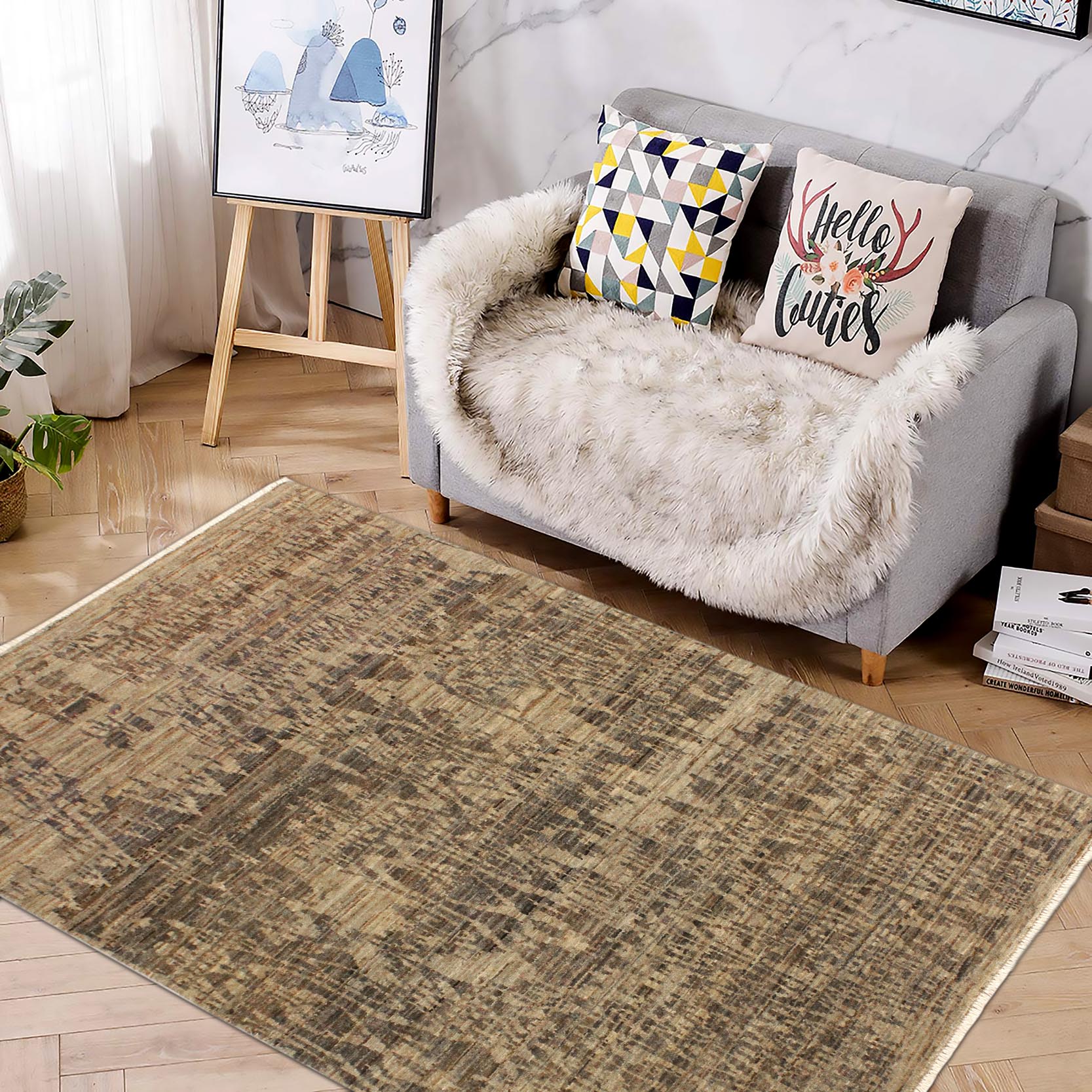 handmade Modern Kafkaz Gray Blue Hand Knotted RECTANGLE 100% WOOL area rug 4' x 6'