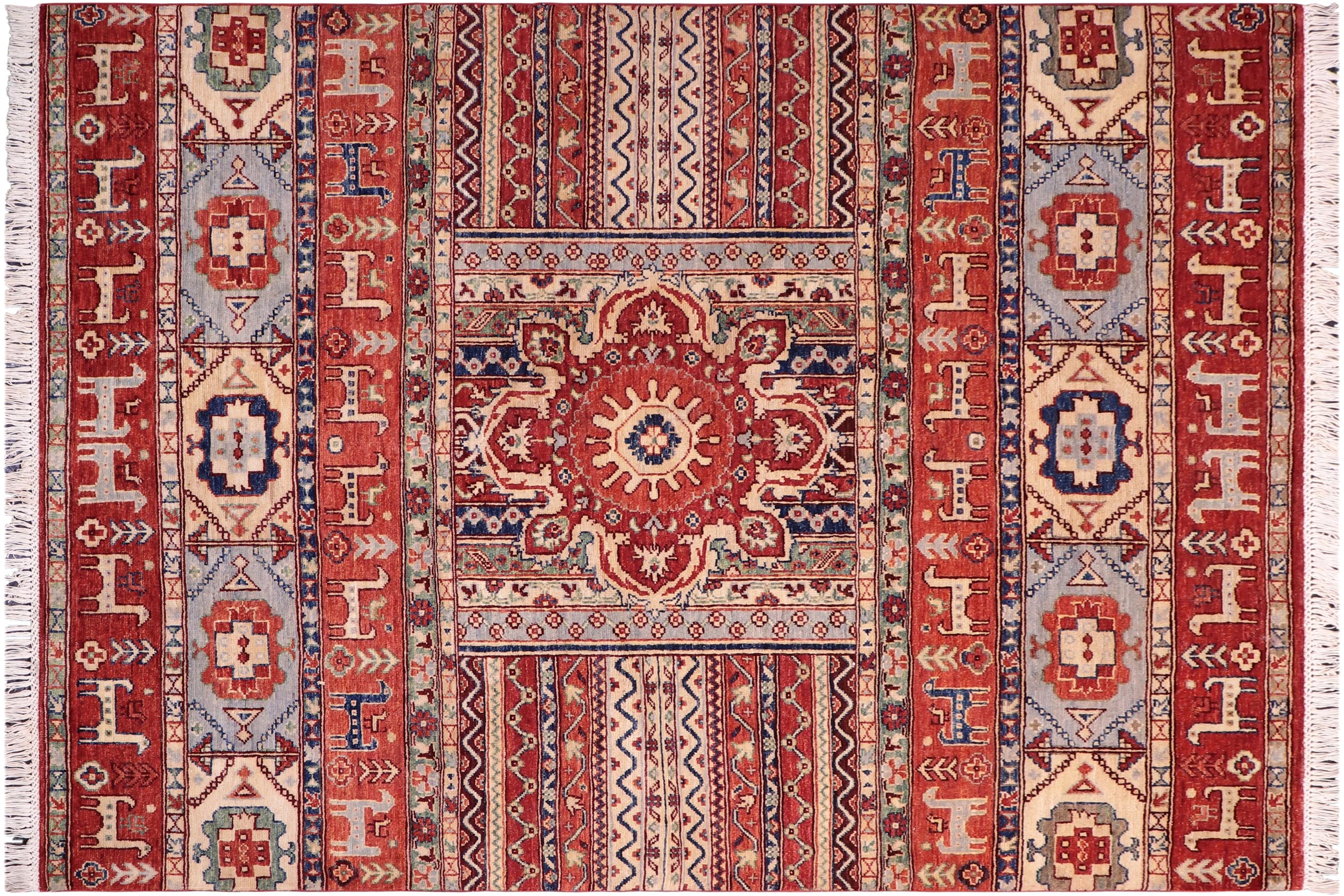 handmade Geometric Kurjean Red Beige Hand Knotted RECTANGLE 100% WOOL area rug 5x7