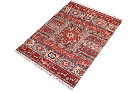 handmade Geometric Kurjean Red Beige Hand Knotted RECTANGLE 100% WOOL area rug 5x7