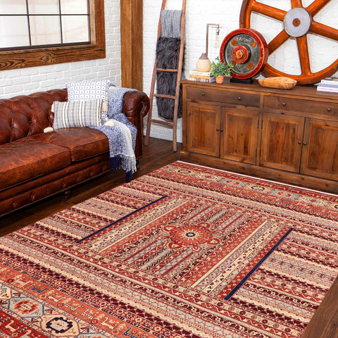 handmade Geometric Kurjean Burntorange Blue Hand Knotted RECTANGLE 100% WOOL area rug 9x12