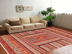 handmade Geometric Khorgeen Rust Blue Hand Knotted RECTANGLE 100% WOOL area rug 9x12