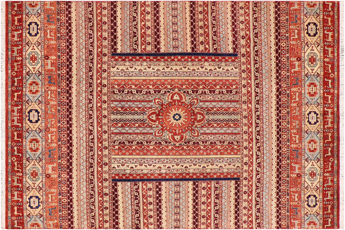 handmade Geometric Kurjean Burntorange Blue Hand Knotted RECTANGLE 100% WOOL area rug 9x12