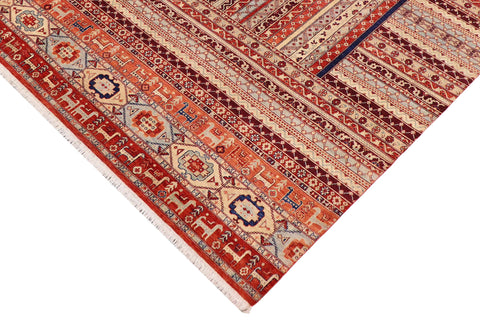 handmade Geometric Kurjean Burntorange Blue Hand Knotted RECTANGLE 100% WOOL area rug 9x12