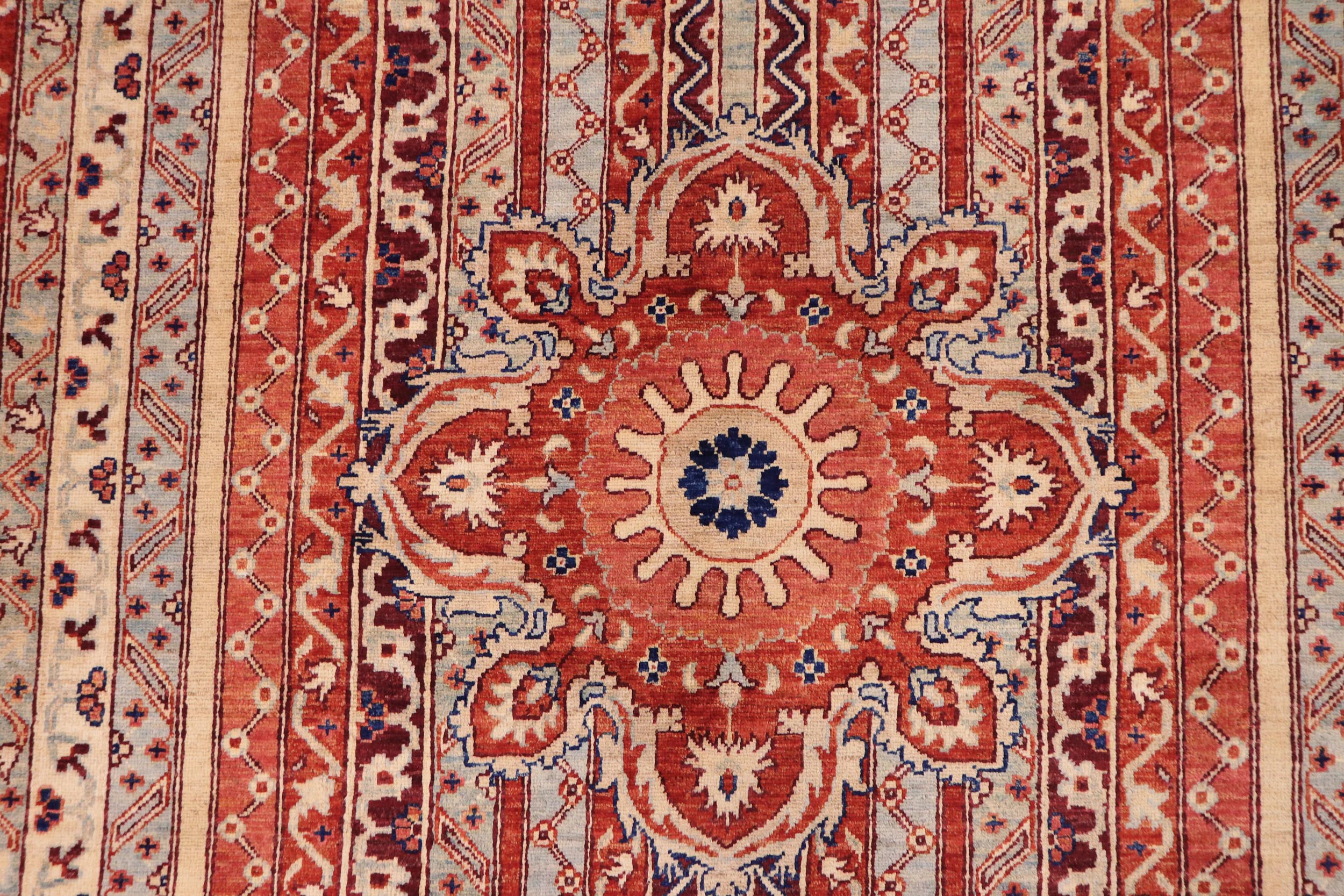 handmade Geometric Kurjean Burntorange Blue Hand Knotted RECTANGLE 100% WOOL area rug 9x12