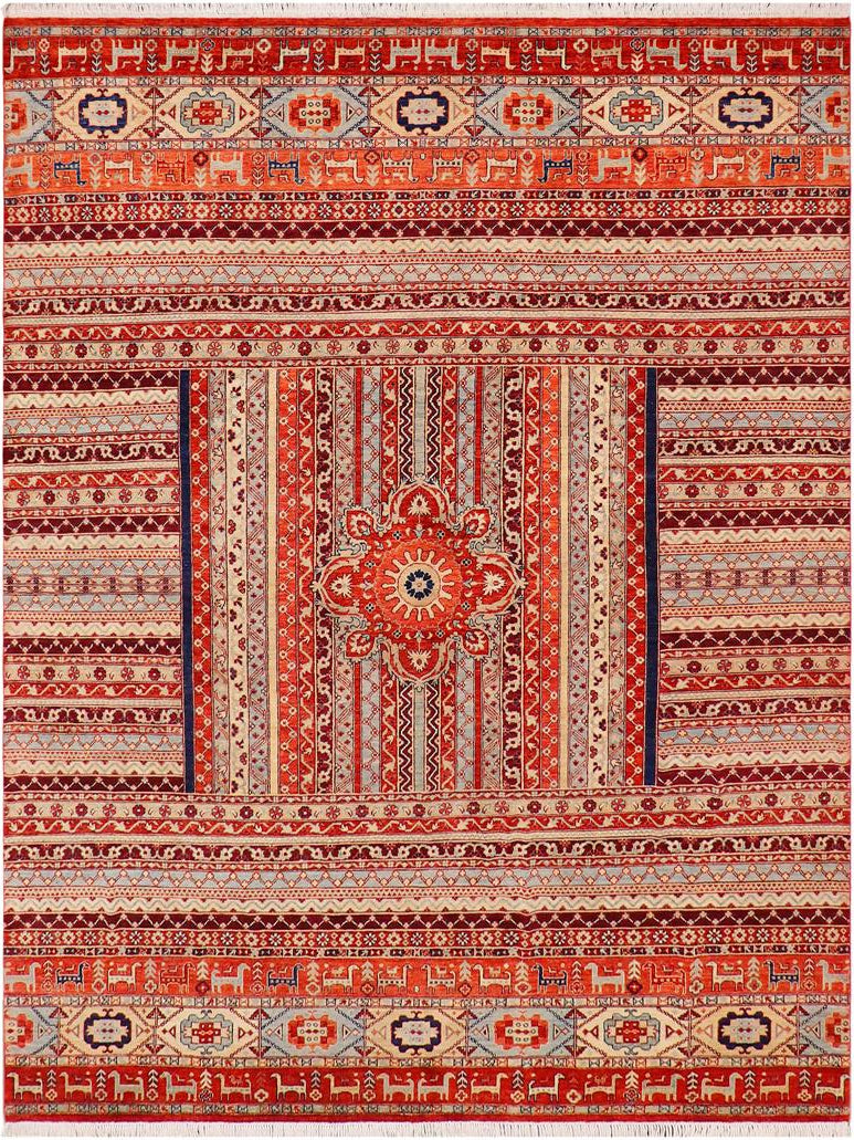 handmade Geometric Khorgeen Rust Blue Hand Knotted RECTANGLE 100% WOOL area rug 9x12