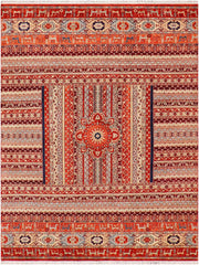 handmade Geometric Khorgeen Rust Blue Hand Knotted RECTANGLE 100% WOOL area rug 9x12