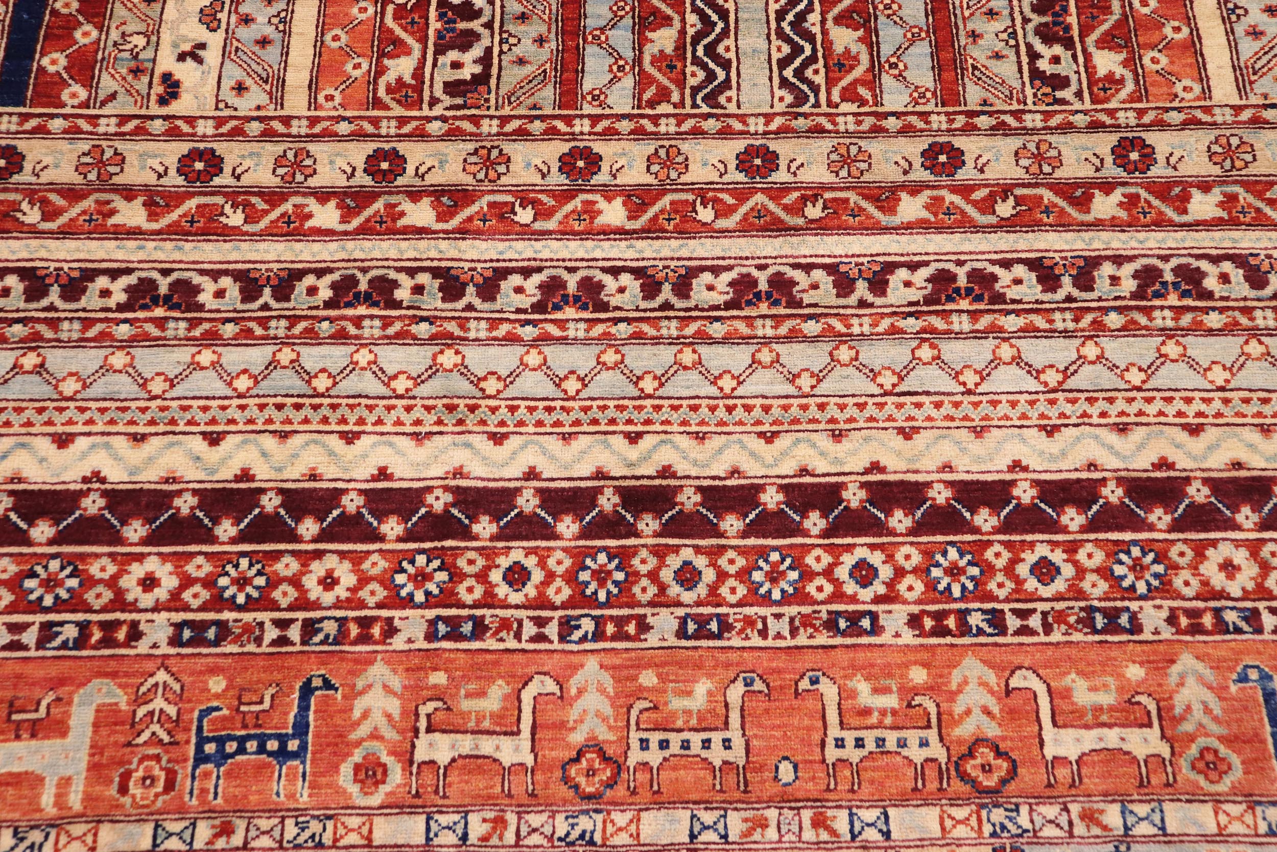 handmade Geometric Kurjean Burntorange Blue Hand Knotted RECTANGLE 100% WOOL area rug 9x12