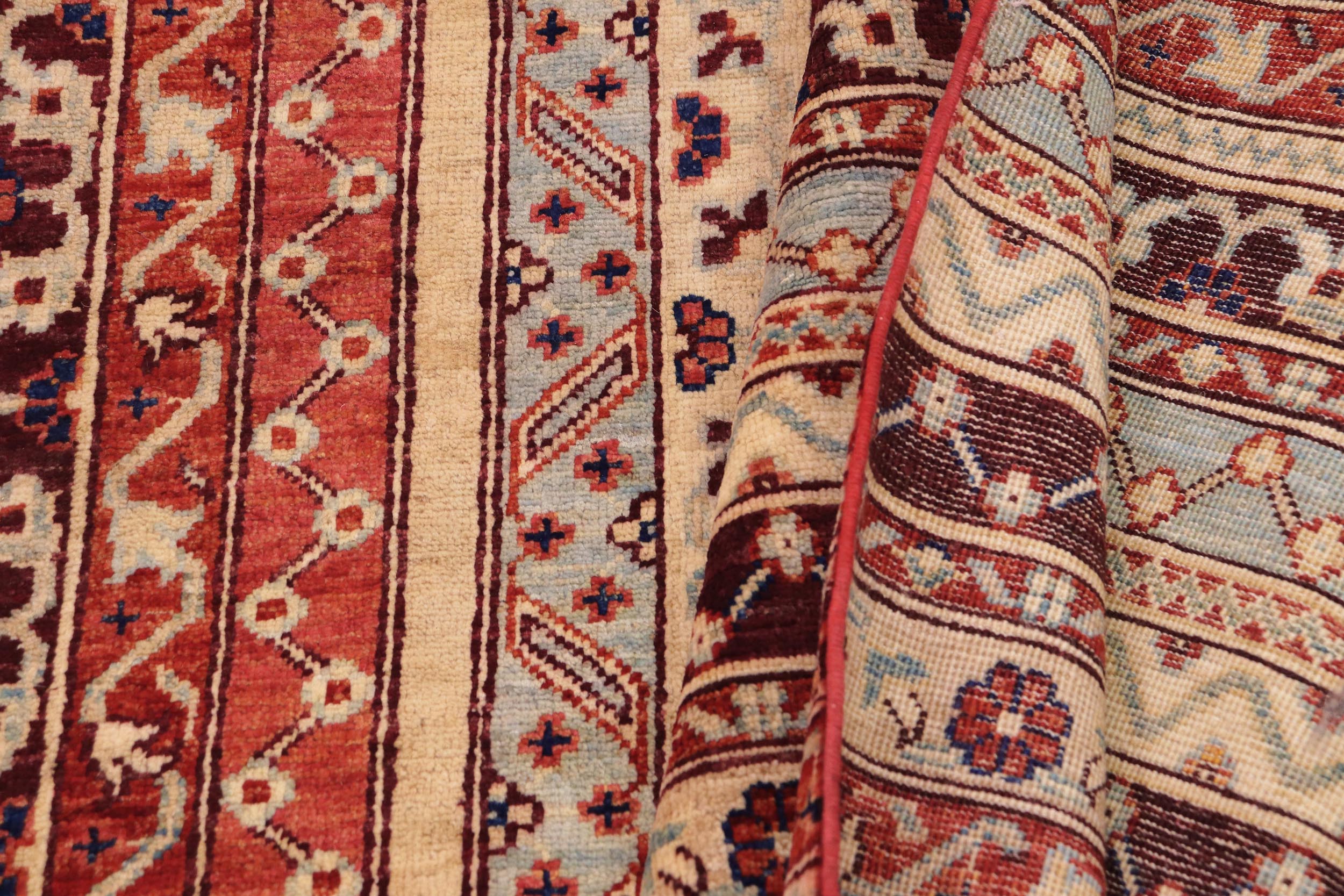 handmade Geometric Kurjean Burntorange Blue Hand Knotted RECTANGLE 100% WOOL area rug 9x12