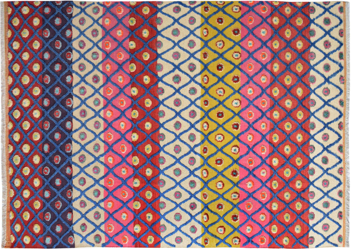 handmade Geometric Moroccan Hi Beige Red Hand Knotted RECTANGLE 100% WOOL area rug 8' x 10'