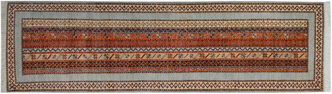 handmade Transitional Shawl Lt. Blue Ivory Hand Knotted RUNNER 100% WOOL area rug 2.6x9