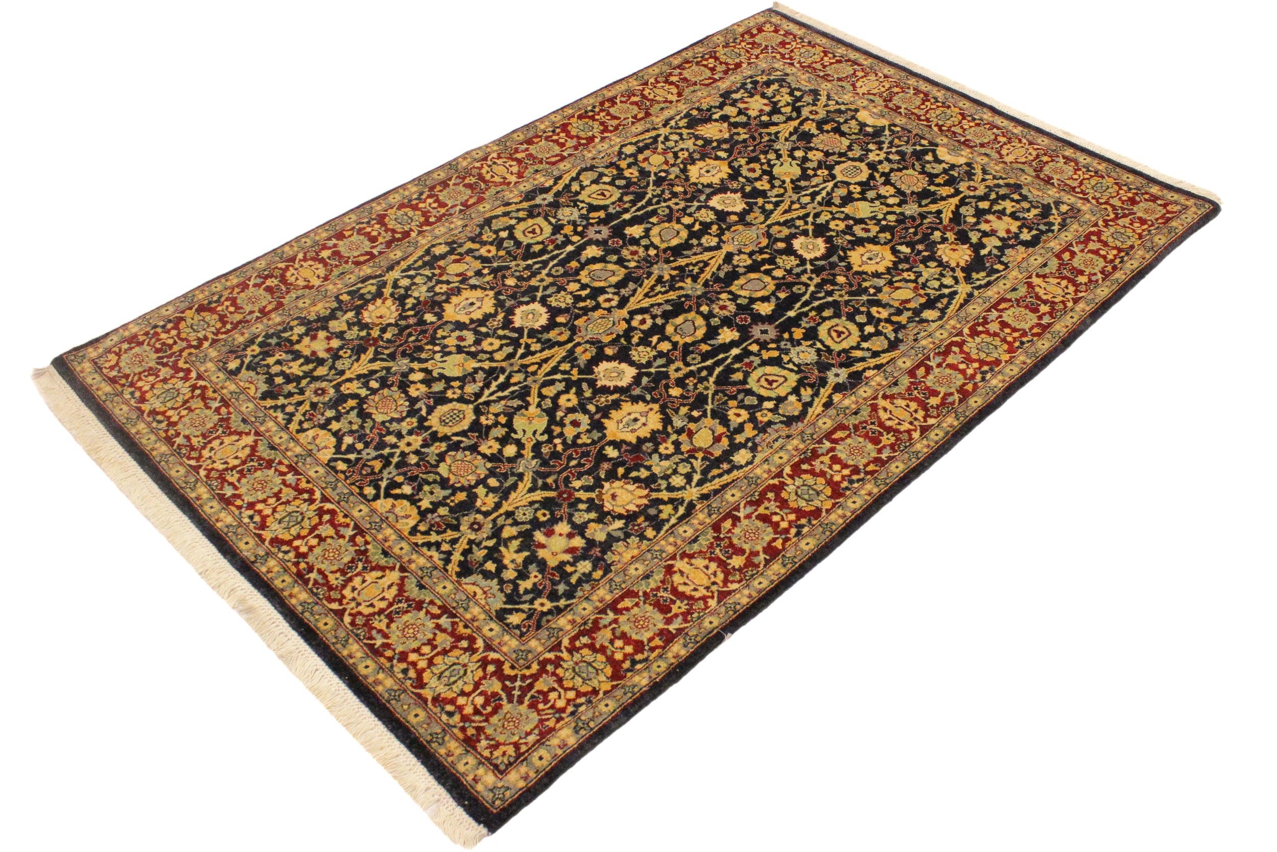 handmade Traditional  Blue Red Hand Knotted RECTANGLE 100% WOOL area rug 4' x 6'