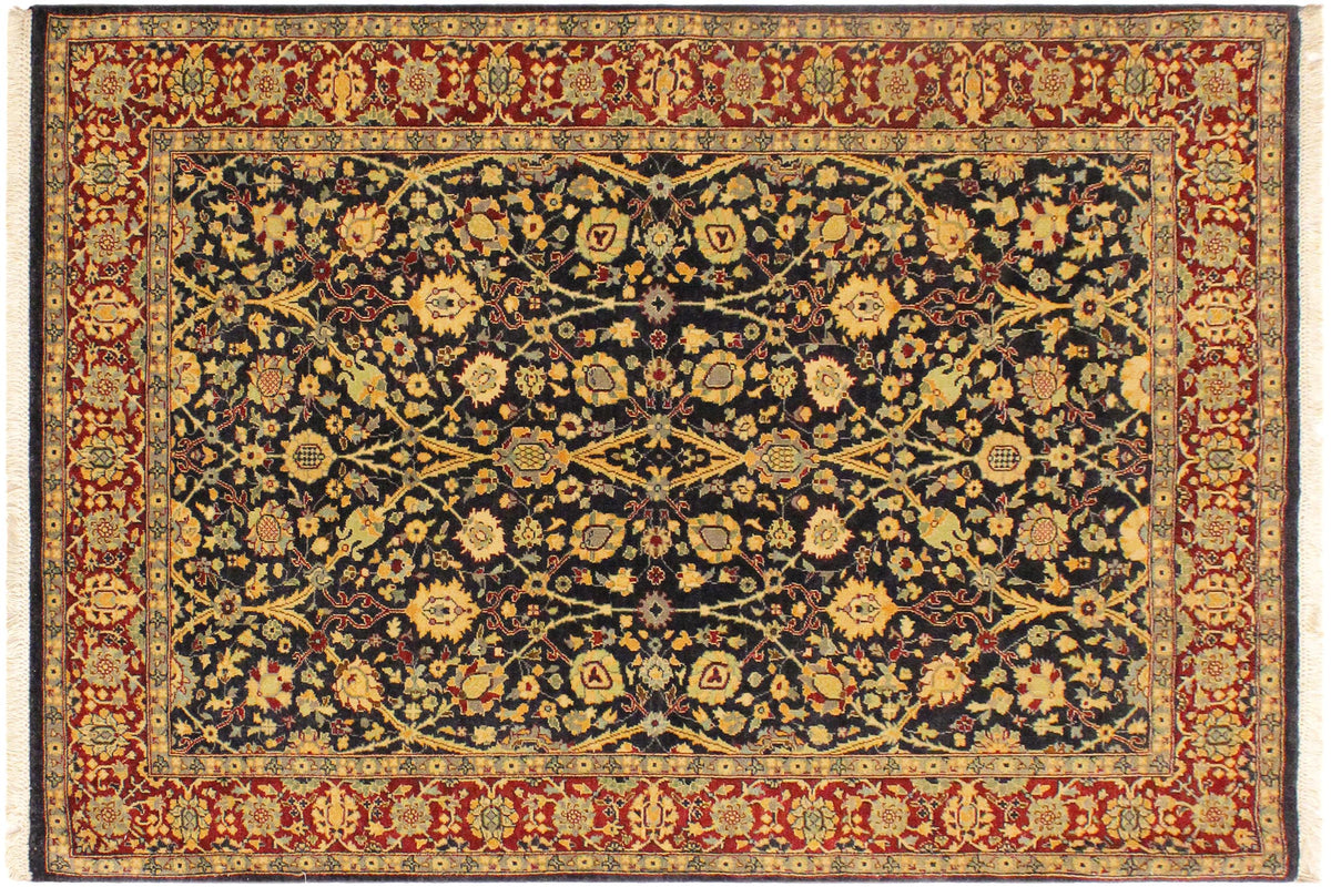 handmade Traditional  Blue Red Hand Knotted RECTANGLE 100% WOOL area rug 4' x 6'