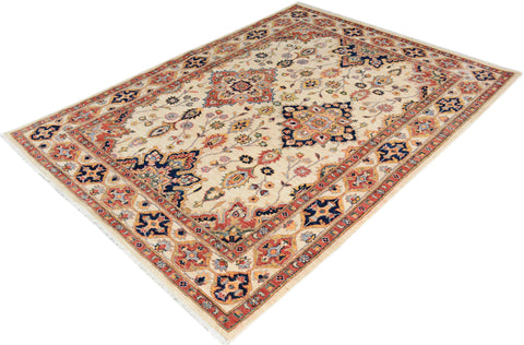 handmade Traditional Kafkaz Ivory Blue Hand Knotted RECTANGLE 100% WOOL area rug 5x7