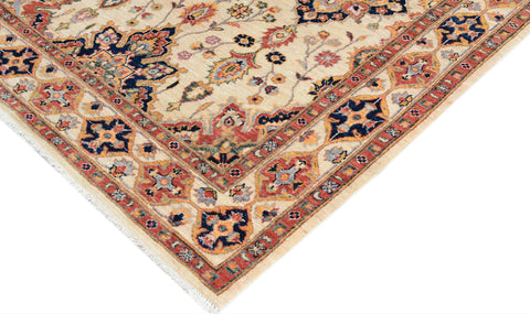 handmade Traditional Kafkaz Ivory Blue Hand Knotted RECTANGLE 100% WOOL area rug 5x7