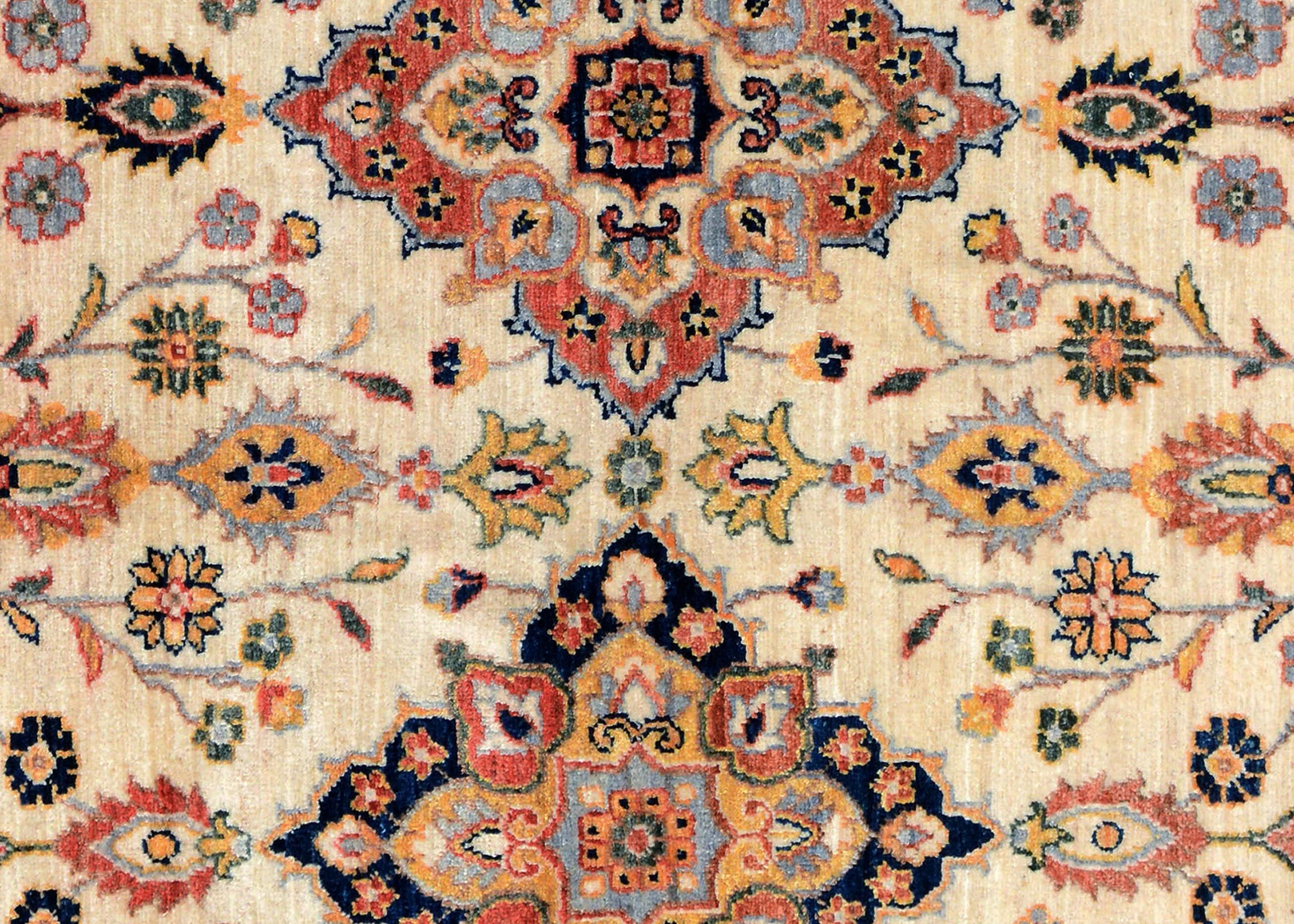 handmade Traditional Kafkaz Ivory Blue Hand Knotted RECTANGLE 100% WOOL area rug 5x7