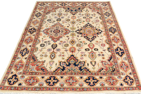 handmade Traditional Kafkaz Ivory Blue Hand Knotted RECTANGLE 100% WOOL area rug 5x7
