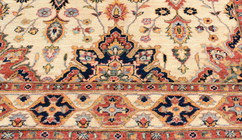 handmade Traditional Kafkaz Ivory Blue Hand Knotted RECTANGLE 100% WOOL area rug 5x7